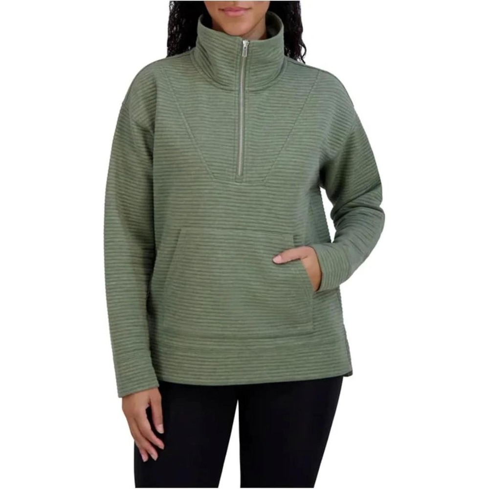NWT Kirkland Women's S Green Ottoman Half Zip Pullover Fleece Sweatshirt
